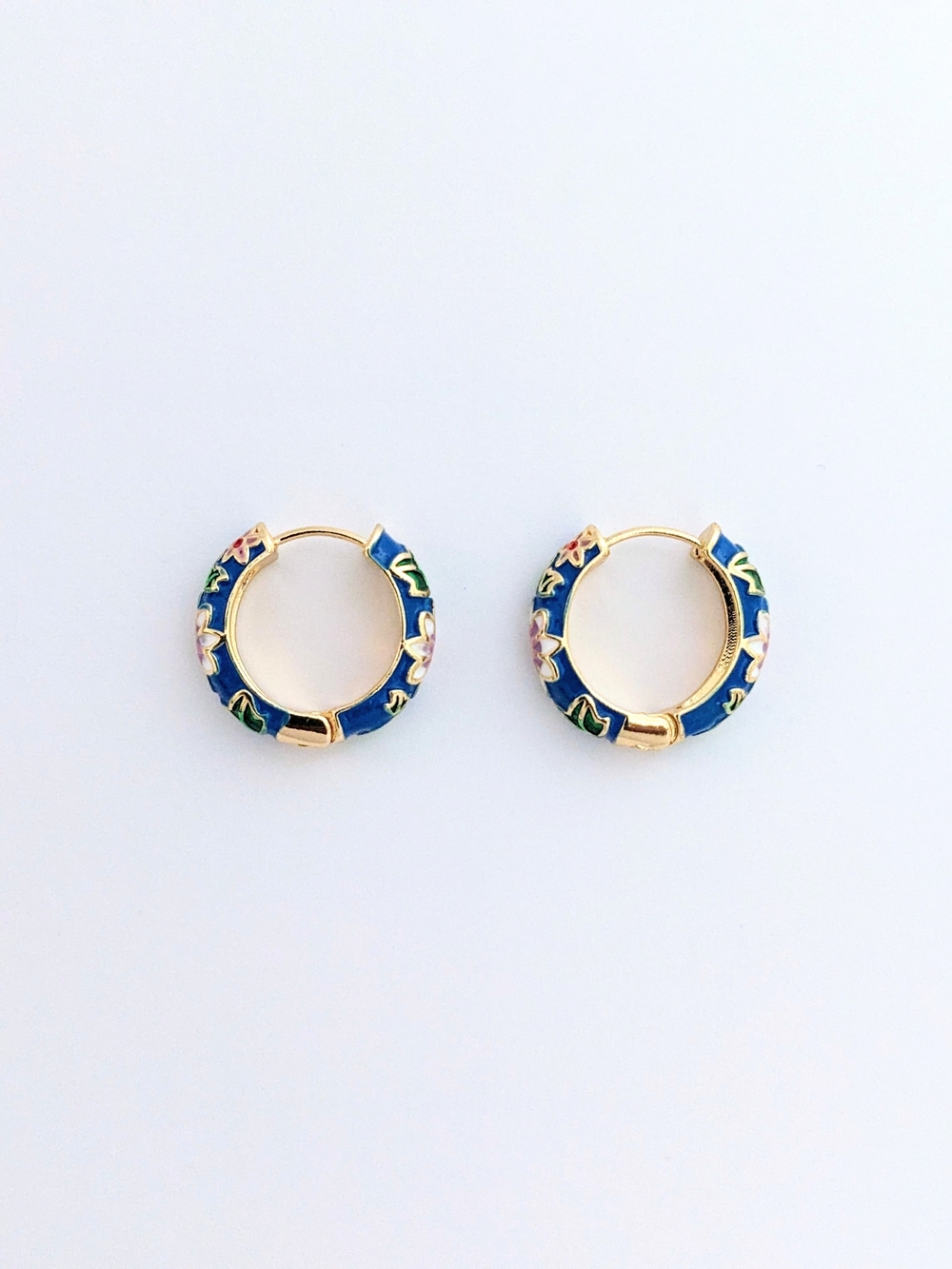 Blue Floral Enamel Hoop Earrings